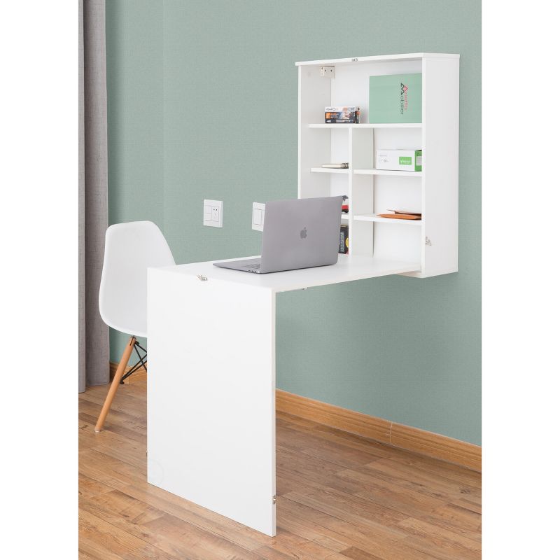 Wall Mount Laptop Fold-out Desk with Shelves, 2 of 8