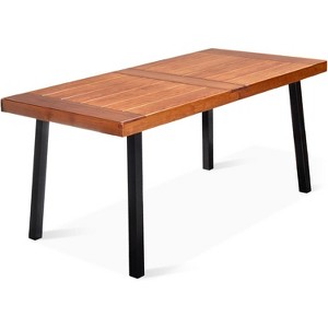 VINGLI 6-Person Indoor Outdoor Wood Dining Table, Natural Wood Tabletop with Powder-Coated Steel Legs, 350lb Capacity, 69" L x 32" W x 30" H - 1 of 4