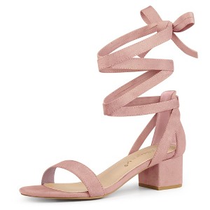 Allegra K Women's Open Toe Block Heel Lace Up Sandals - 1 of 4