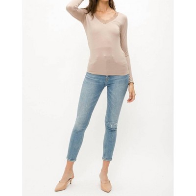 Women's Lace V Neck Modal Top - mystree