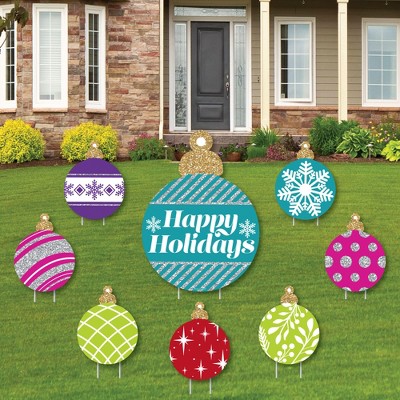 Big Dot of Happiness Colorful Ornaments - Yard Sign and Outdoor Lawn Decorations - Holiday and Christmas Party Yard Signs - Set of 8