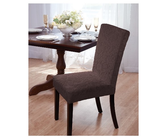 Brown Velvet Damask Dining Room Chair Cover - Madison