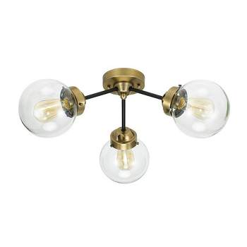 24.5" Mid-Century Glass Globe Flushmount Fixture Ceiling Light (Includes LED Light Bulb) Black/Brass - Cresswell Lighting