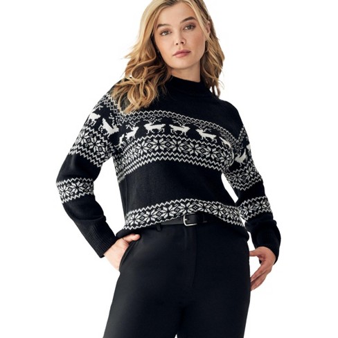 Ellos Women s Plus Size Fair Isle Mock Neck Sweater 18 20 Black Target