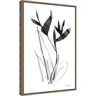 Paradise Botanicals I Black and White Canvas Print with Bronze Frame