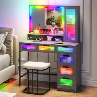 Vlsrka RGB Vanity Desk with Sliding Mirror and LED Lights