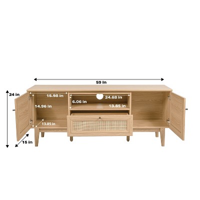 Finley 59" Oak TV Stand with Rattan Paneling and Storage