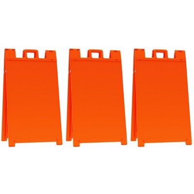 Plasticade Signicade Plastic 36 x 24 Inch Face A-Frame Plain Double-Sided Portable Folding Sidewalk Sign with 4 Fill Holes, Orange (3 Pack)