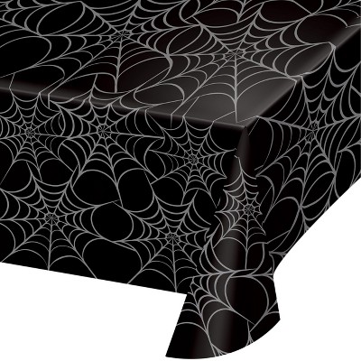 Silver Web Plastic Tablecloth Black