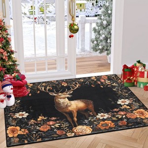 Christmas Elk Area Rug Non Slip Washable Traditional Farmhouse Carpet Large Deer Design for Gaming Holiday Decoration - 1 of 4
