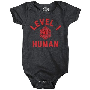 Level 1 Human Baby Bodysuit Funny Sarcastic Roleplay Game Graphic Jumper For Infants - Crazy Dog Baby Bodysuit - 1 of 4