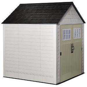 Rubbermaid 7 x 7 Foot Durable Weatherproof Resin Outdoor Storage Shed for Garden Tool and Lawn Machinery Organization, Sandstone - 1 of 4