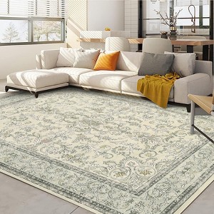 coucheta Vintage Floral Washable Rug for Living Room, Multi-size Soft Low Pile Rubber Backed Non Slip Carpet, for Bedroom, Dining Room, Home Office - 1 of 4