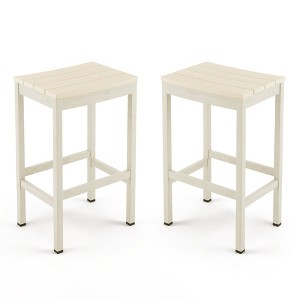 Outdoor Bar Stools Set of 2, 26 Inch All Weather HDPS Patio Counter Height Barstools with Back & Footrest, Aluminum Bar Stool Chairs - 1 of 2