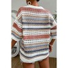 Amaryllis Women's Open-Knit V-Neck Sweater Lightweight Boho Striped Crochet Pullover for Casual Layering - 4 of 4