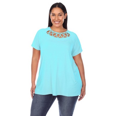 Plus Size Crisscross Neck Short Sleeve Top - White Mark