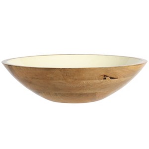 Gibson Home 12 Inch Enameled Mango Wood Serving Bowl in Brown and White - 1 of 4