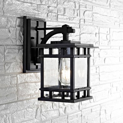 Black Aluminum Mission-Style Outdoor Wall Lantern with Clear Glass