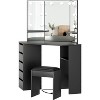 COZONY Vanity Desk with Mirror and Lights, Corner Vanity Set with 3 Lighting Options, 5 Drawers, Shelves & Cushioned Stool, Black - 2 of 4