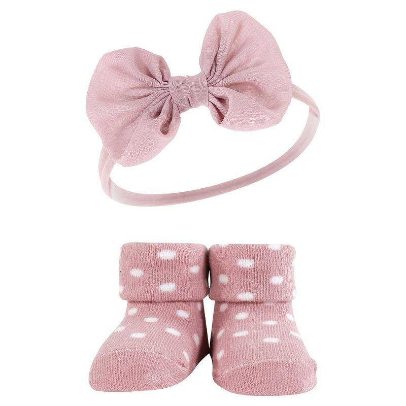 Hudson Baby Infant Girl Headband and Socks Giftset, Blush Taupe, One Size, 3 of 6