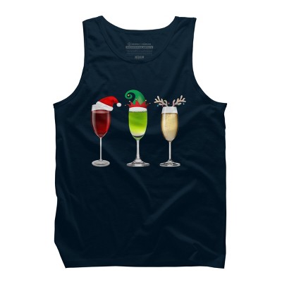 Men's Design By Humans Red Wine Glass Santa Elf Hat Reindeer Horn Christmas By Forever9 Tank Top