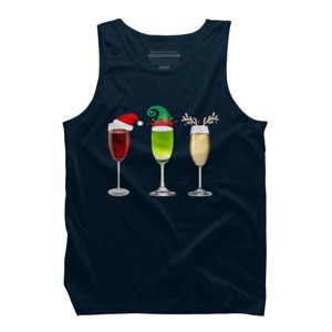 Men's Design By Humans Red Wine Glass Santa Elf Hat Reindeer Horn Christmas By Forever9 Tank Top - 1 of 3
