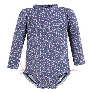 Hudson Baby Girls Rashguard Baby Swimsuit, Dainty Peony - 1 of 2