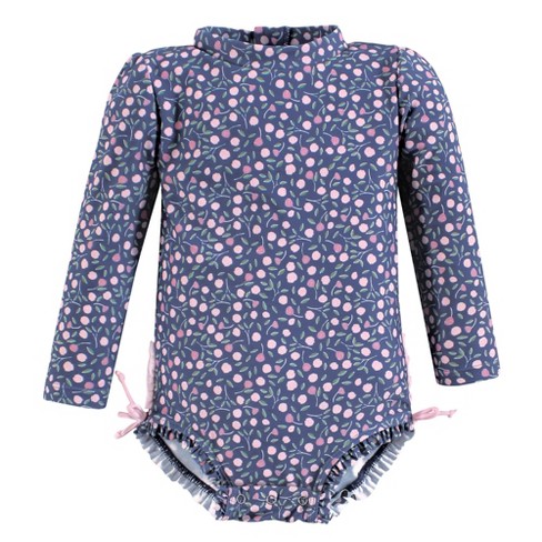 Hudson Baby Girls Rashguard Baby Swimsuit, Dainty Peony - image 1 of 2