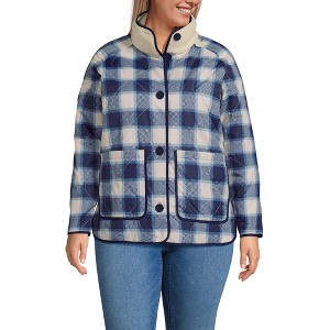 Lands' End Women's High Pile Fleece Reversible Mixed Media Long Jacket - 1 of 4