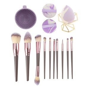 Unique Bargains Makeup Brush Sponge Kit Purple 15 Pcs - 1 of 4