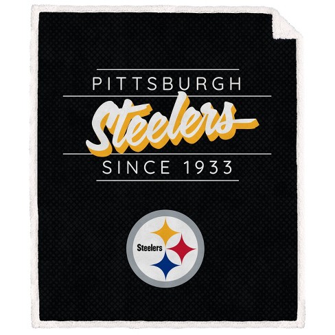 NFL Pittsburgh Steelers Legacy Script Sherpa Flannel Fleece Blanket