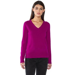 JENNIE LIU Women's 100% Pure Cashmere Long Sleeve Pullover V Neck Sweater - 1 of 3