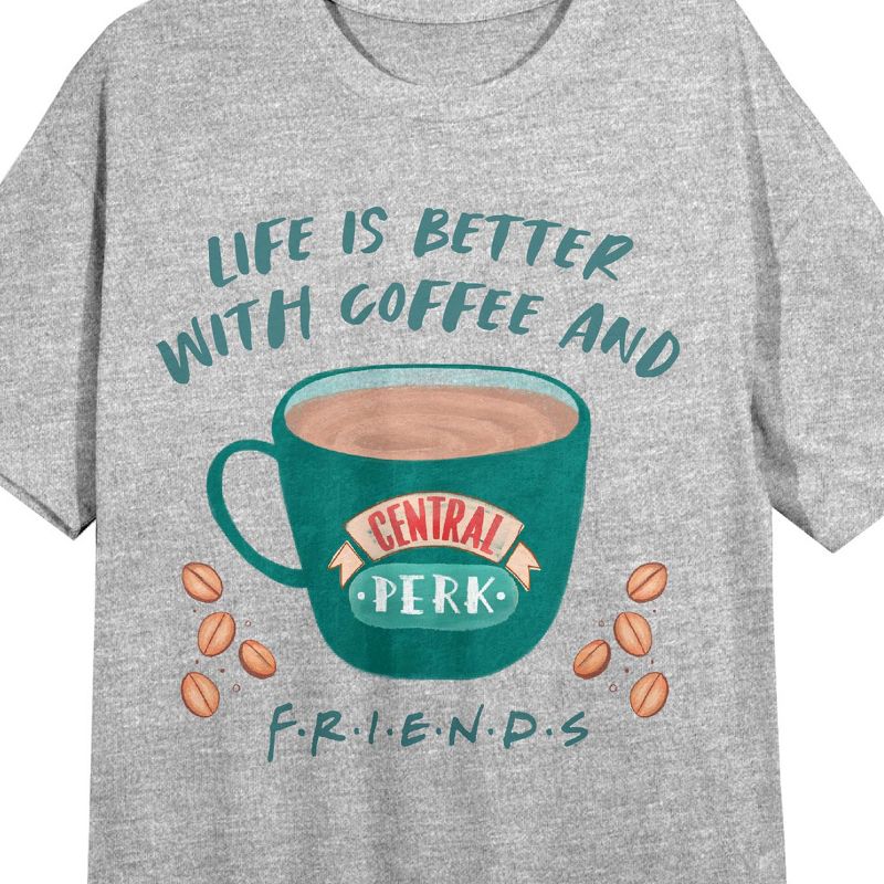 Friends TV Coffee And Friends Women's Heather Gray Short Sleeve Crew Neck Sleep Shirt, 2 of 3