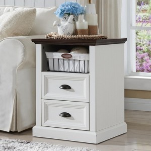 Nightstand with Charging Station & 2 Drawer, Farmhouse End Table for Bedroom, Living Room - 1 of 4