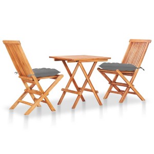 vidaXL Bistro Set Natural Brown, Grey Cushions Teak Wood, Polyester Cushion - 1 of 2