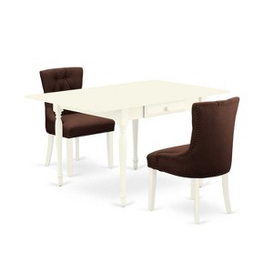 HomeStock 3-Piece Linen White Finish Solid Wood Top with Dropleaf Dining Table Set - 1 of 4