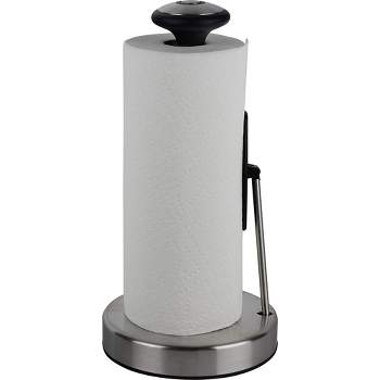 SMARTAKE Paper Towel Holder for One Hand Tear, Paper Towel Dispenser  Standing Weighted Base Non Slip, Spring Arm Fit Most Size Paper Roll,  Stainless