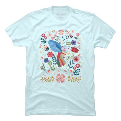 Men's Design By Humans Folk Art Inspired Hummingbird With A Flurry Of Flowers By LittleBunnySunshine T-Shirt