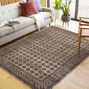 Washable Rug - Diamond Print Carpet with Non-Slip Backing Soft Low Pile Thin Foldable Indoor Carpet for Living Room Dining Room Bedroom - 1 of 4
