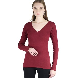 Artyska Women’s Ribbed V-Neck Long Sleeve Top - 1 of 4