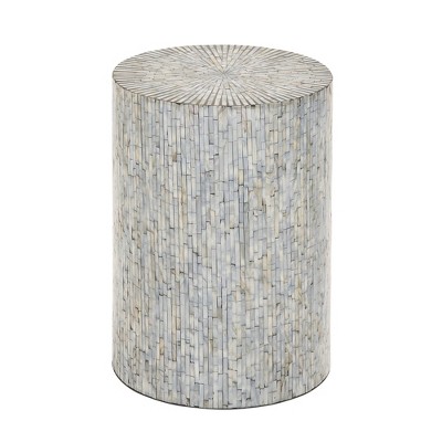 Iridescent Light Blue Mosaic & Wood Round Accent Table