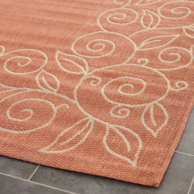 Terracotta and Beige Synthetic Indoor/Outdoor Runner Rug