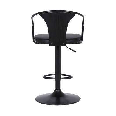 Eagle Contemporary Adjustable Swivel Barstool in Black Leather and Metal