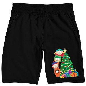 South Park Characters Decorating Christmas Tree Adult Black Sleep Pajama Shorts - 1 of 4