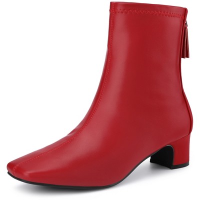 Allegra K Women's Square Closed Zip-Up Toe Block Heels Ankle Boots