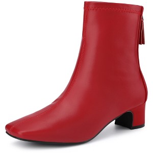 Allegra K Women's Square Closed Zip-Up Toe Block Heels Ankle Boots - 1 of 4