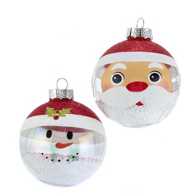 Kurt Adler 80MM Clear and White Santa and Snowman Glass Ball Ornaments, 6 Piece Box