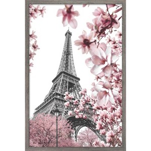 Trends International Reinders: Paris - Pink Eiffel Tower Framed Wall Poster Prints Barnwood Framed Version 14.725" x 22.375" - 1 of 4