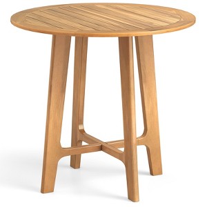 Tangkula 31.5" Patio Dining Table Round Teak Wood Dining Table w/ Slatted Tabletop Garden - 1 of 4
