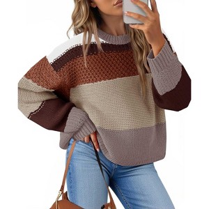 Imily Bela Womens Color Block Cropped Sweaters 2025 Winter Trendy Casual Oversized Y2k Going Out Striped Pullover Tops - 1 of 4